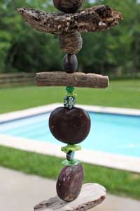 Driftwood, Sea Bean, and Green Glass Bead Mobile  05/25/2012